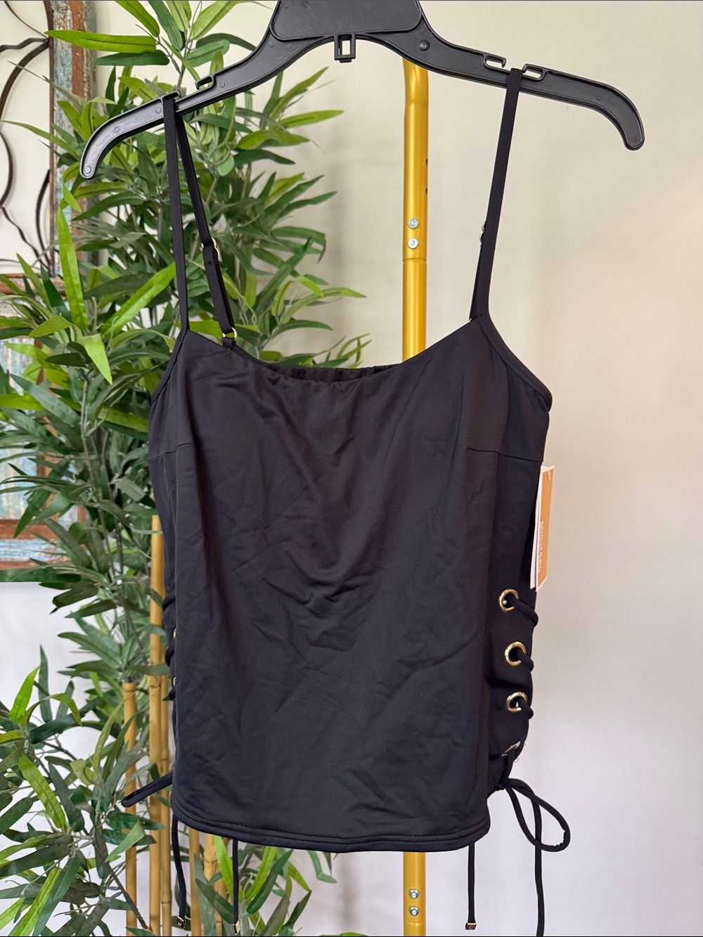 Michael Kors Black Lace-Up Side Tankini swim Top NEW